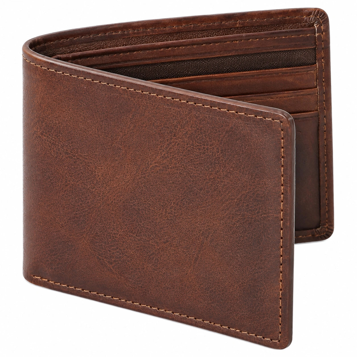 Portefeuille pliant 11.5 x 9.5 cm en cuir marron à compartiments pour cartes