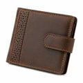 Portefeuille 12 x 10 x 2 cm en cuir marron à rabat style vintage