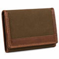 Portefeuille pliant 12 x 9.5 x 2.5 cm en toile et similicuir marron vert kaki - format compact