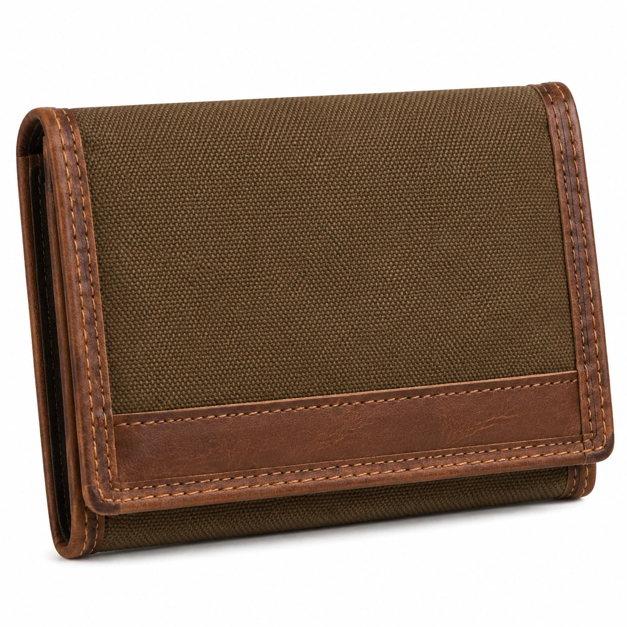 Portefeuille pliant 12 x 9.5 x 2.5 cm en toile et similicuir marron vert kaki - format compact