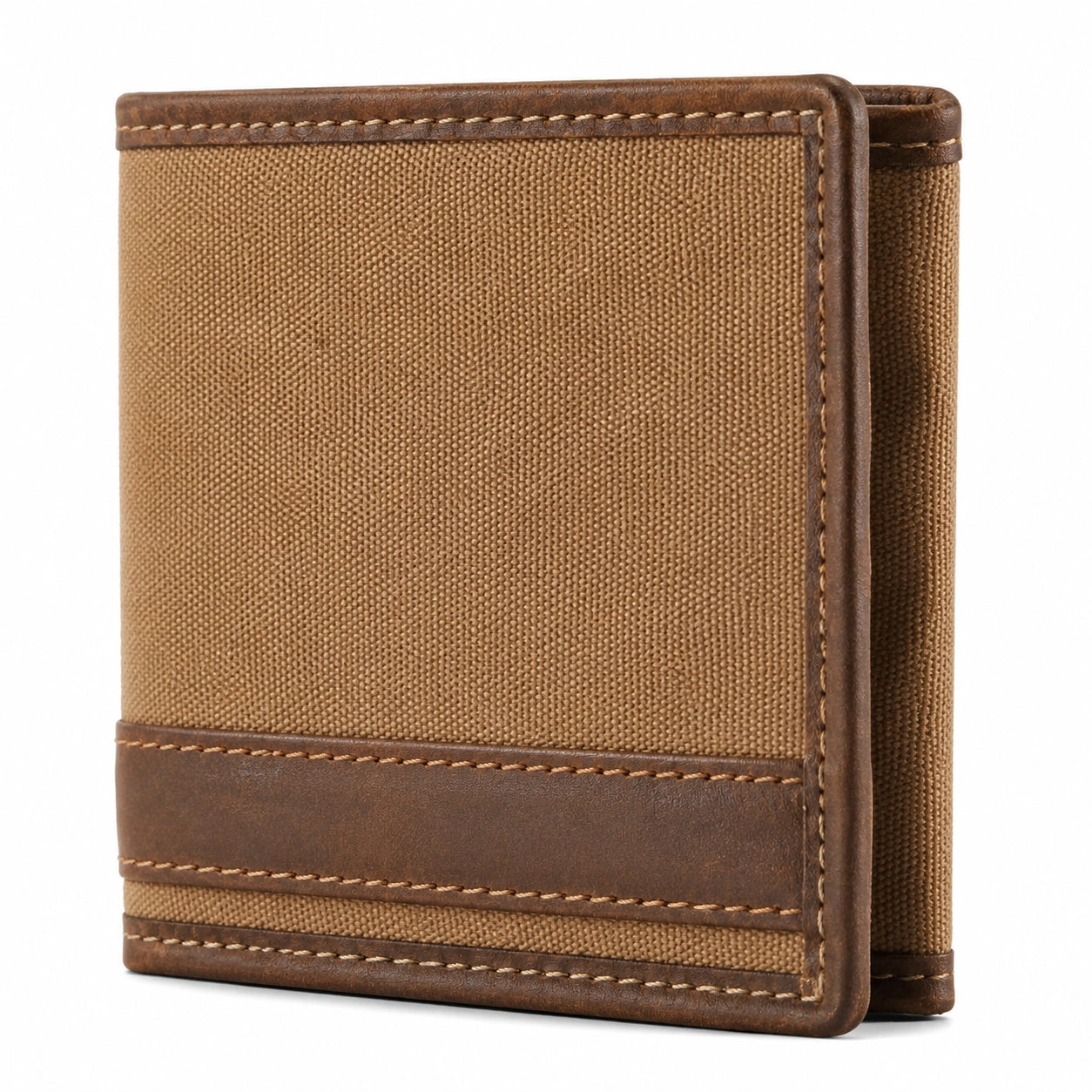 Portefeuille pliant 12 x 9.5 x 2 cm en toile et similicuir marron style classique