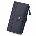 Portefeuille long 19 x 10 x 3 cm en matière synthétique bleu marine à fermeture zippée