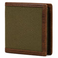 Portefeuille 12 x 9 x 2 cm en toile vert kaki et similicuir marron pliant
