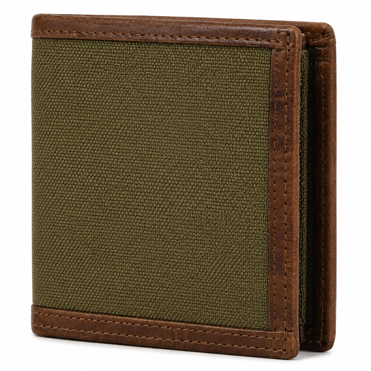 Portefeuille 12 x 9 x 2 cm en toile vert kaki et similicuir marron pliant