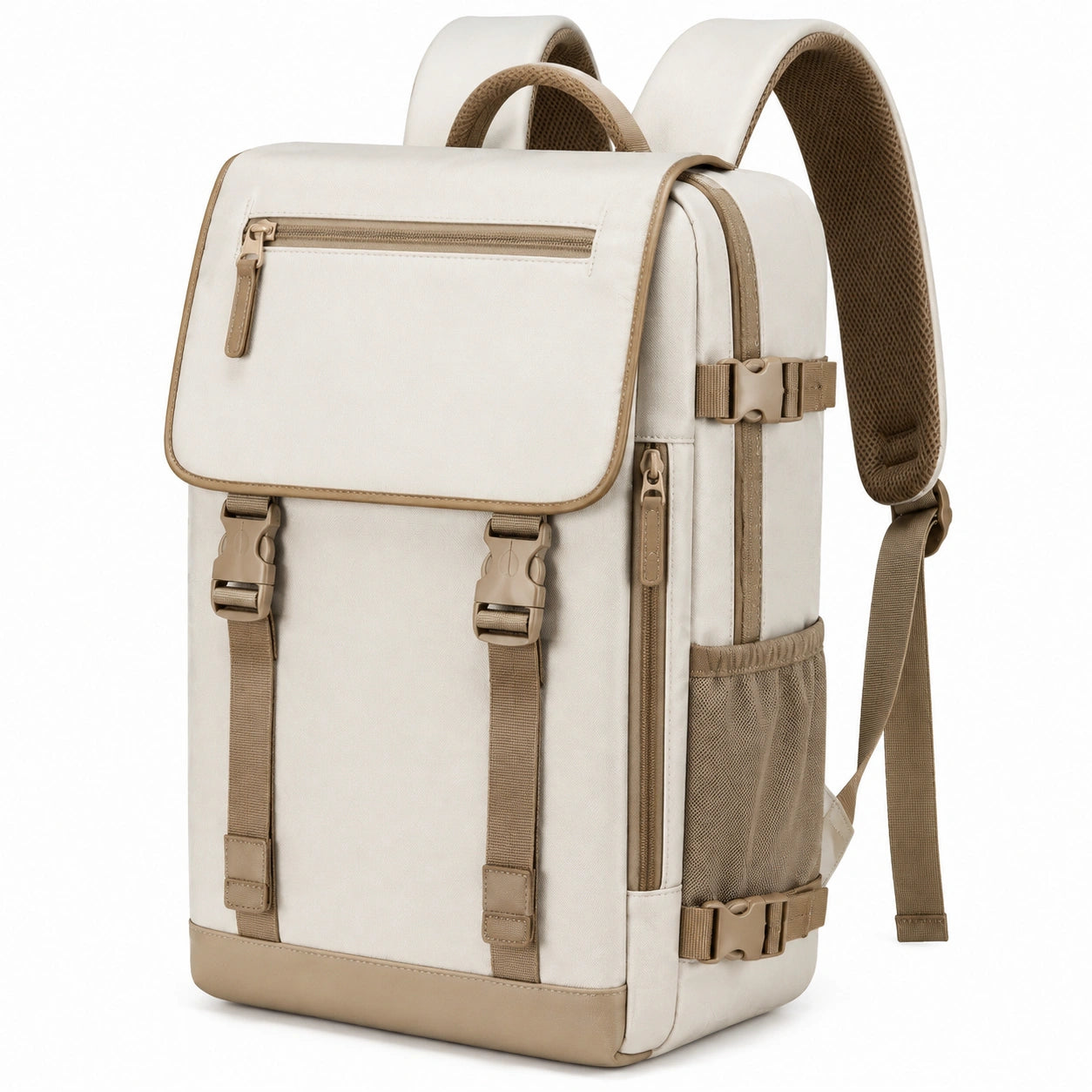 Sac à dos 45 x 30 x 18 cm en polyester beige pour voyage avec rangements multiples