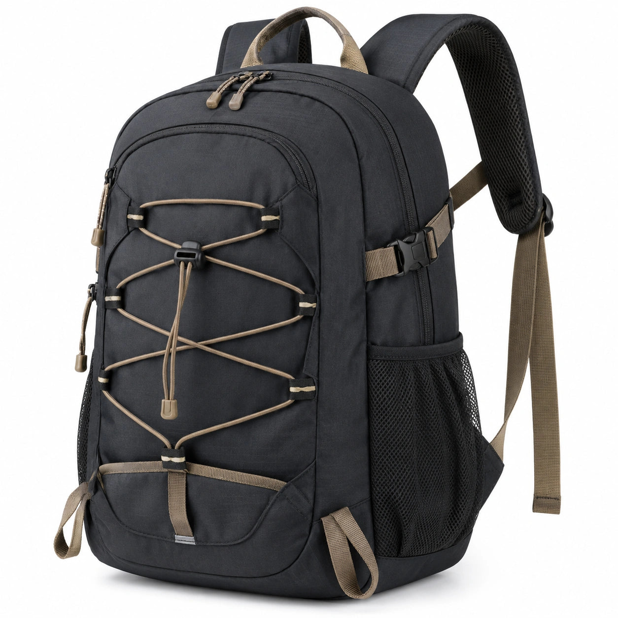 Sac à dos 48 cm en polyester noir et kaki de randonnée avec rangements