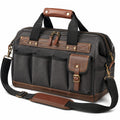 Sac de voyage 45 cm en toile noire et similicuir marron à compartiments style vintage