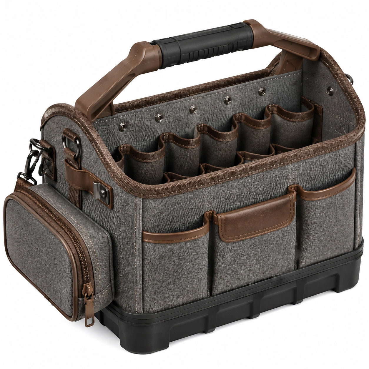 Sac à outils 40 cm en textile gris/marron avec rangements portable