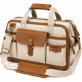 Sac de voyage 45 x 25 x 30 cm en toile beige et similicuir marron à compartiments multiples