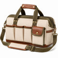 Sac de voyage 40 cm en toile beige et similicuir marron avec bandoulière style vintage