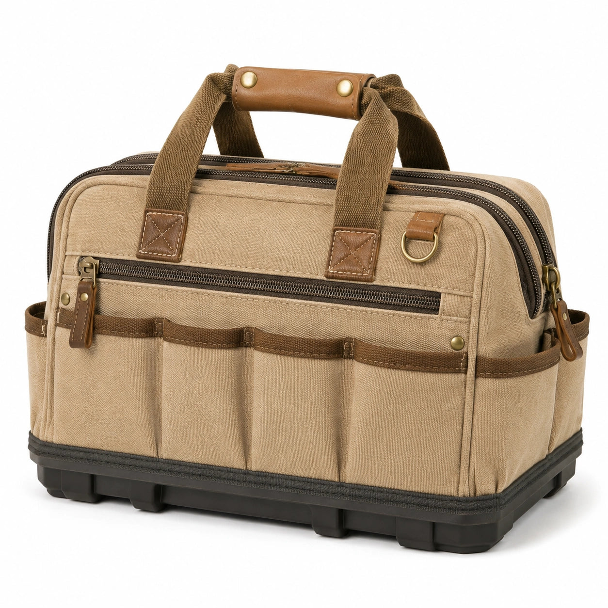 Sac de voyage 43 x 23 x 30 cm en toile beige/marron à compartiments zippés