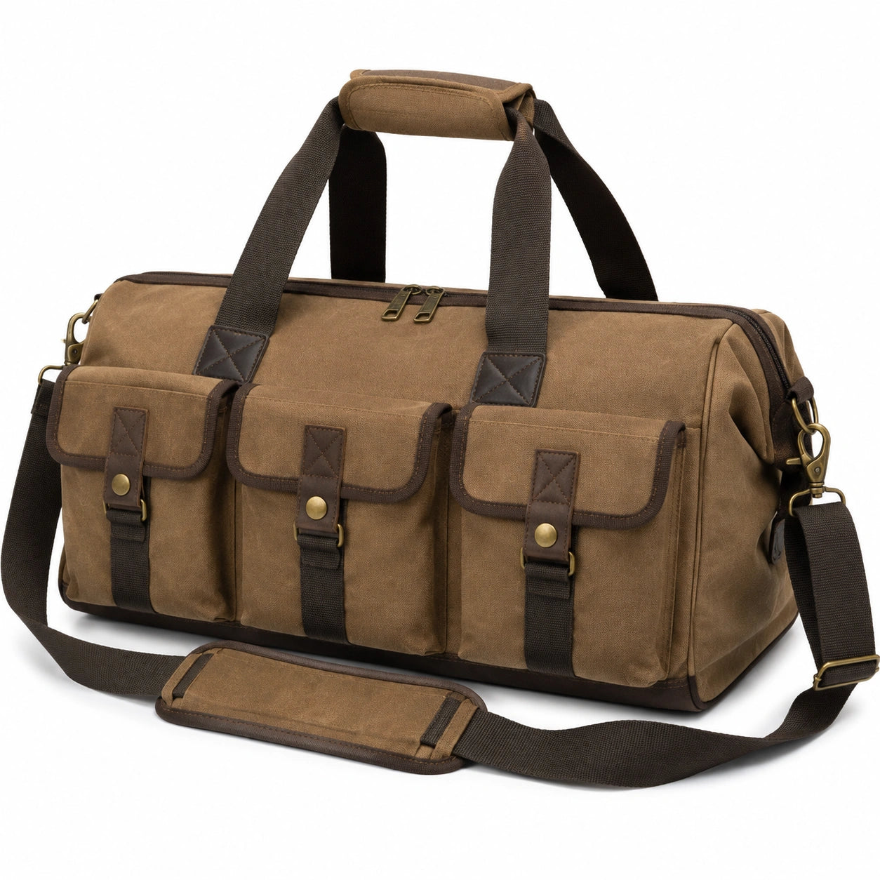 Sac de voyage 55 cm en toile marron à bandoulière avec poches