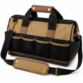 Sac à outils 40 x 20 x 28 cm en polyester beige et noir avec poches filet pour rangement portable
