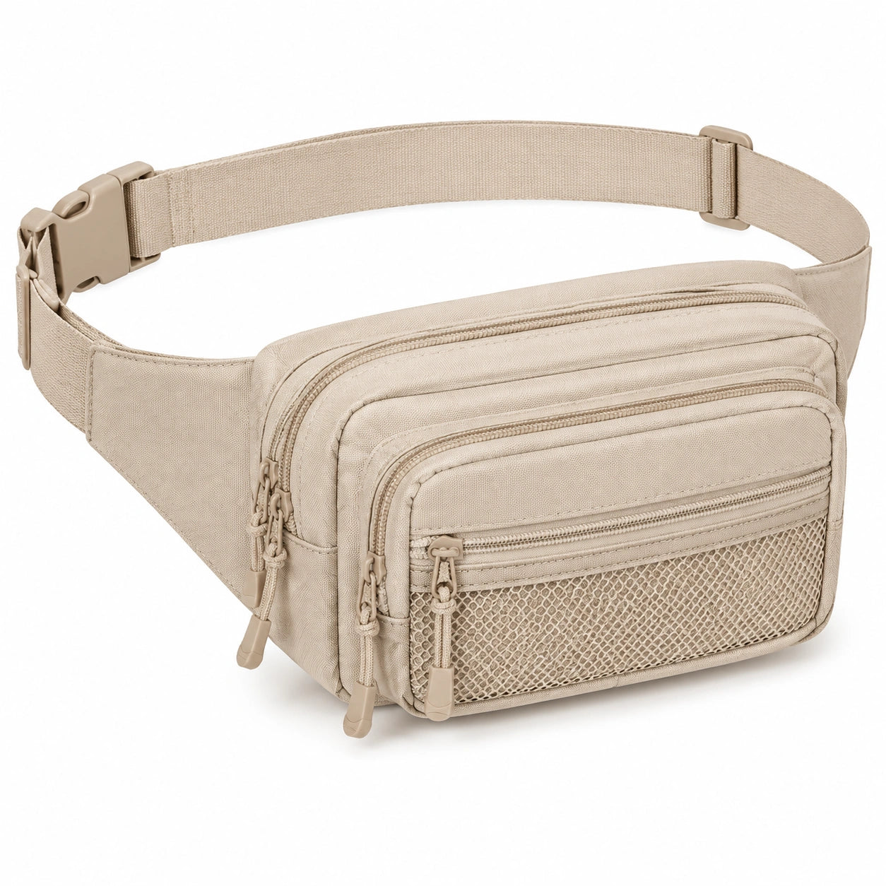 Sac banane 23 x 14 x 7 cm en tissu synthétique beige avec ceinture réglable