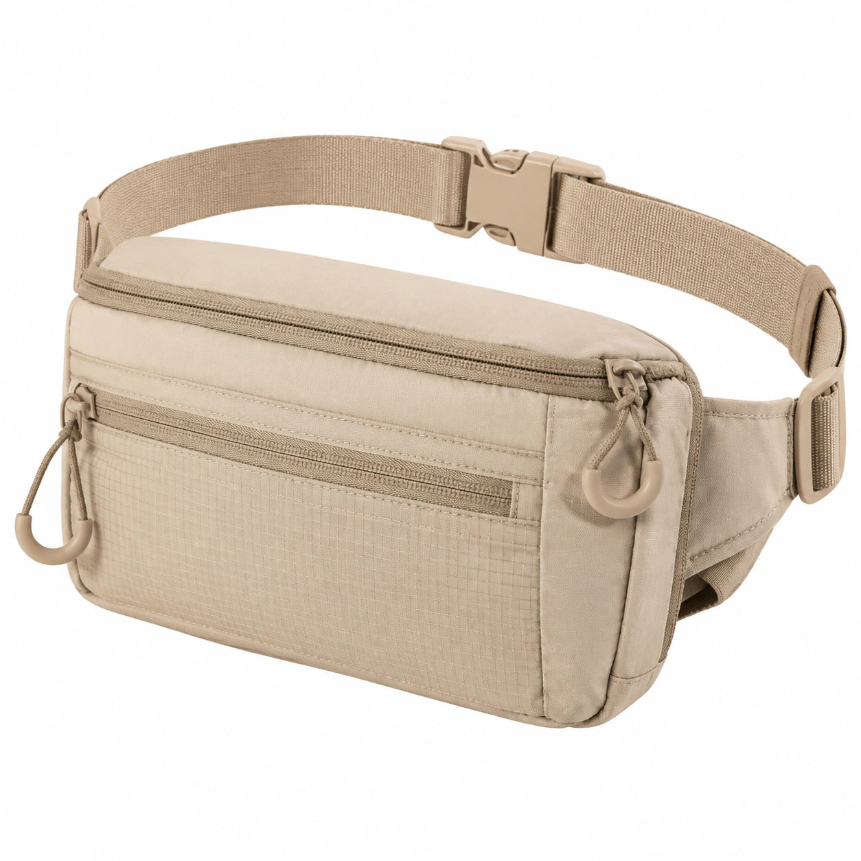Sac banane 22 x 14 x 7 cm en polyester beige pour rangement quotidien à ceinture réglable