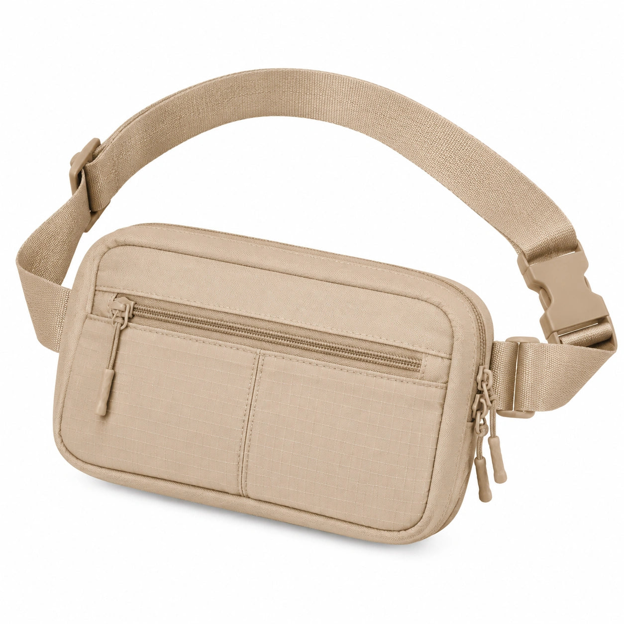 Sac banane 25 x 16 x 6 cm en polyester beige à poches zippées réglable