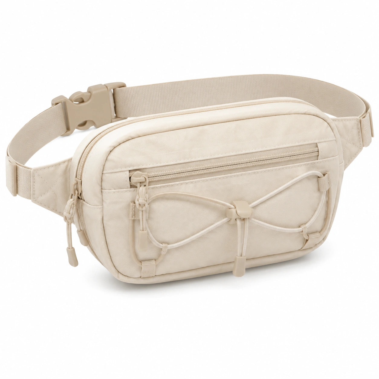 Sac banane 30 x 15 x 8 cm en tissu beige à fermeture zippée style utilitaire