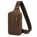 Sac bandoulière 16 x 7 x 28 cm en cuir marron pour homme style vintage à poches zippées