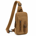 Sac bandoulière 18 x 8 x 30 cm en tissu marron avec rangements zippés