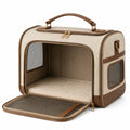 Sac de transport pour animaux 45 x 30 x 32 cm en tissu beige et marron avec aérations