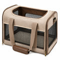 Sac de transport pour chat 45 x 30 x 30 cm en textile beige et marron à mailles respirantes pliable