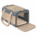 Sac de transport pour animal 45 x 28 x 30 cm en polyester bleu et beige avec panneaux en maille
