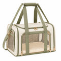Sac de transport pour animaux 45 x 28 x 30 cm en textile beige/vert avec maille aérée
