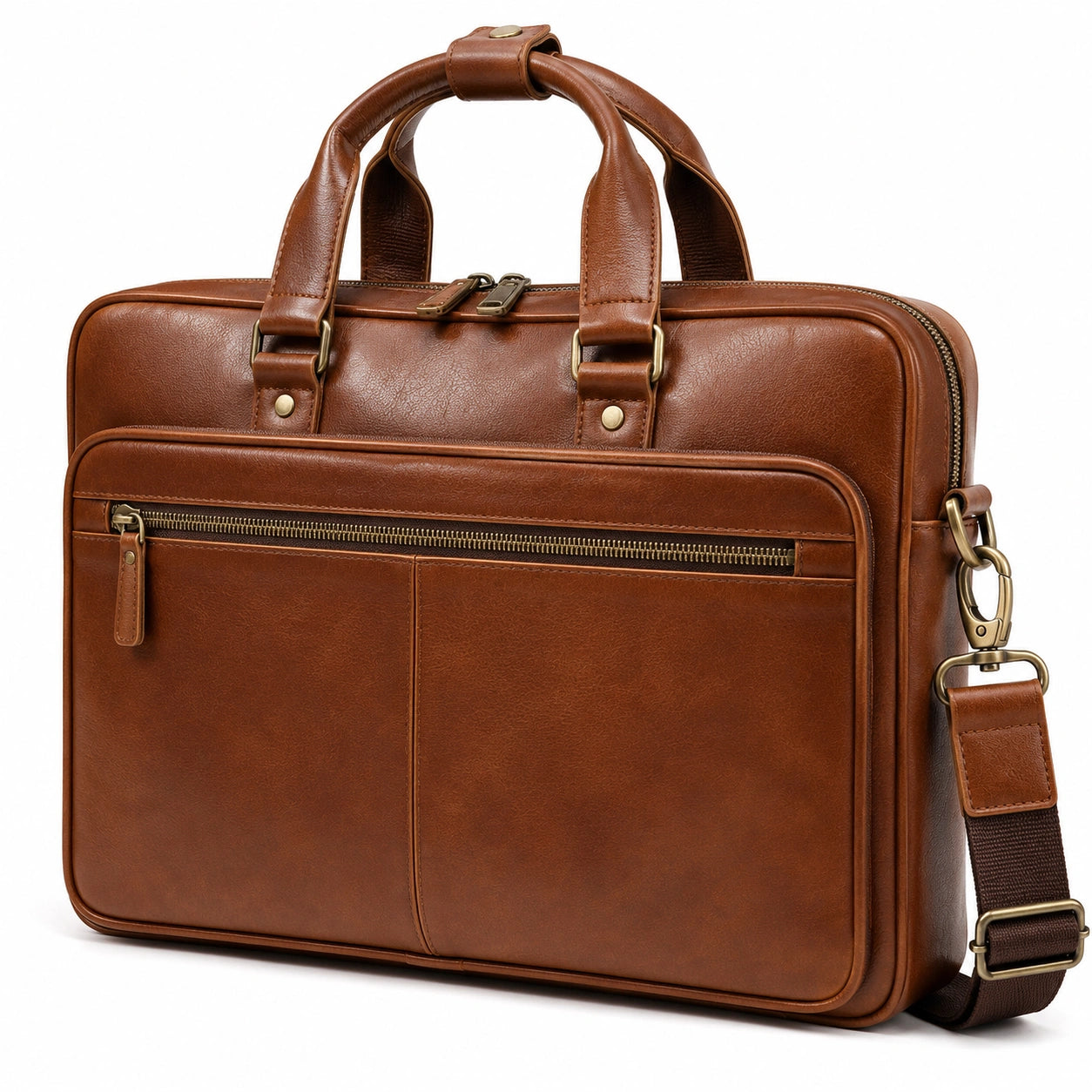 Sacoche ordinateur 40 cm en similicuir marron avec bandoulière réglable