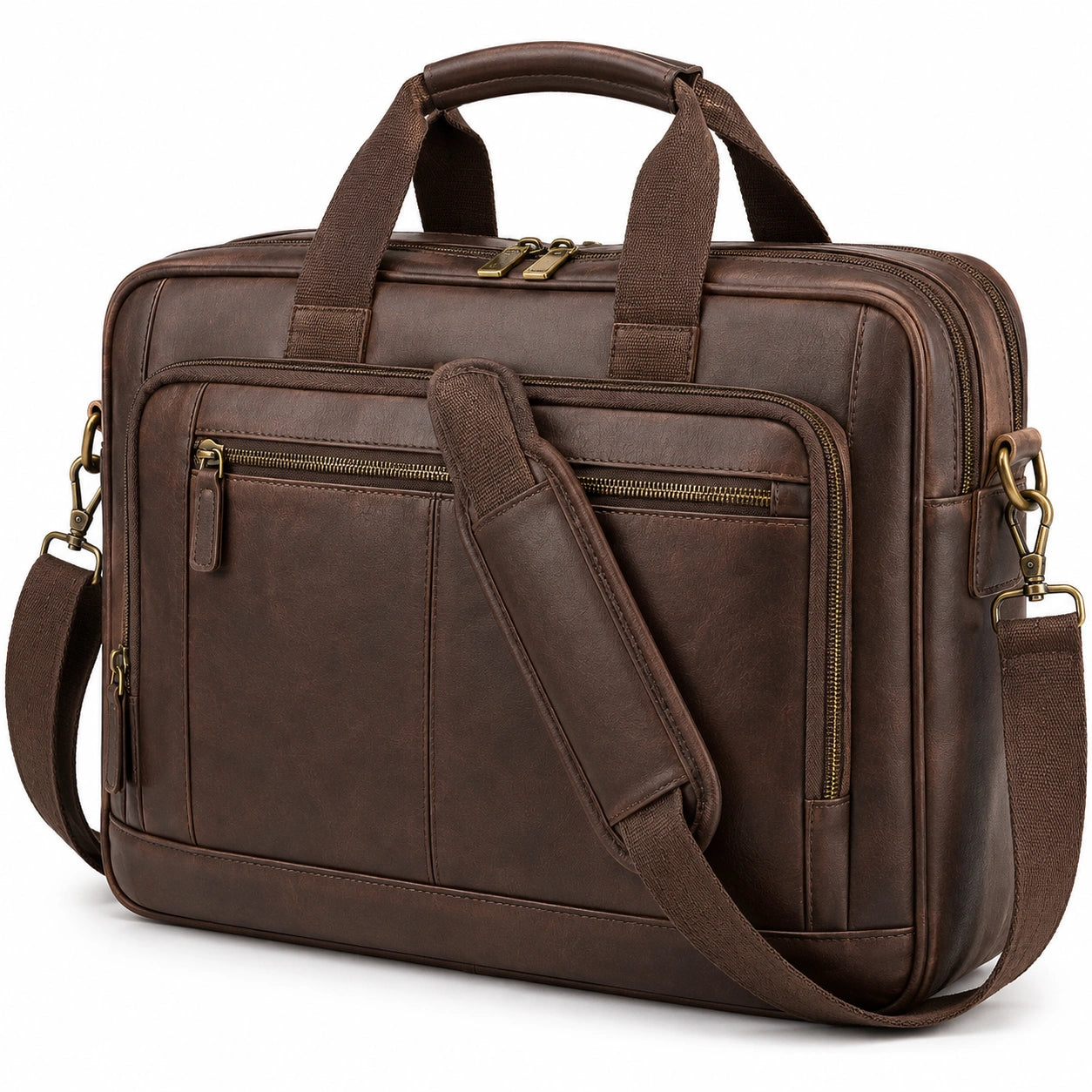 Sacoche ordinateur 40 cm en similicuir marron - bandoulière amovible et rangement zippé