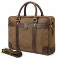 Sac ordinateur 40 cm en toile et cuir marron avec bandoulière amovible