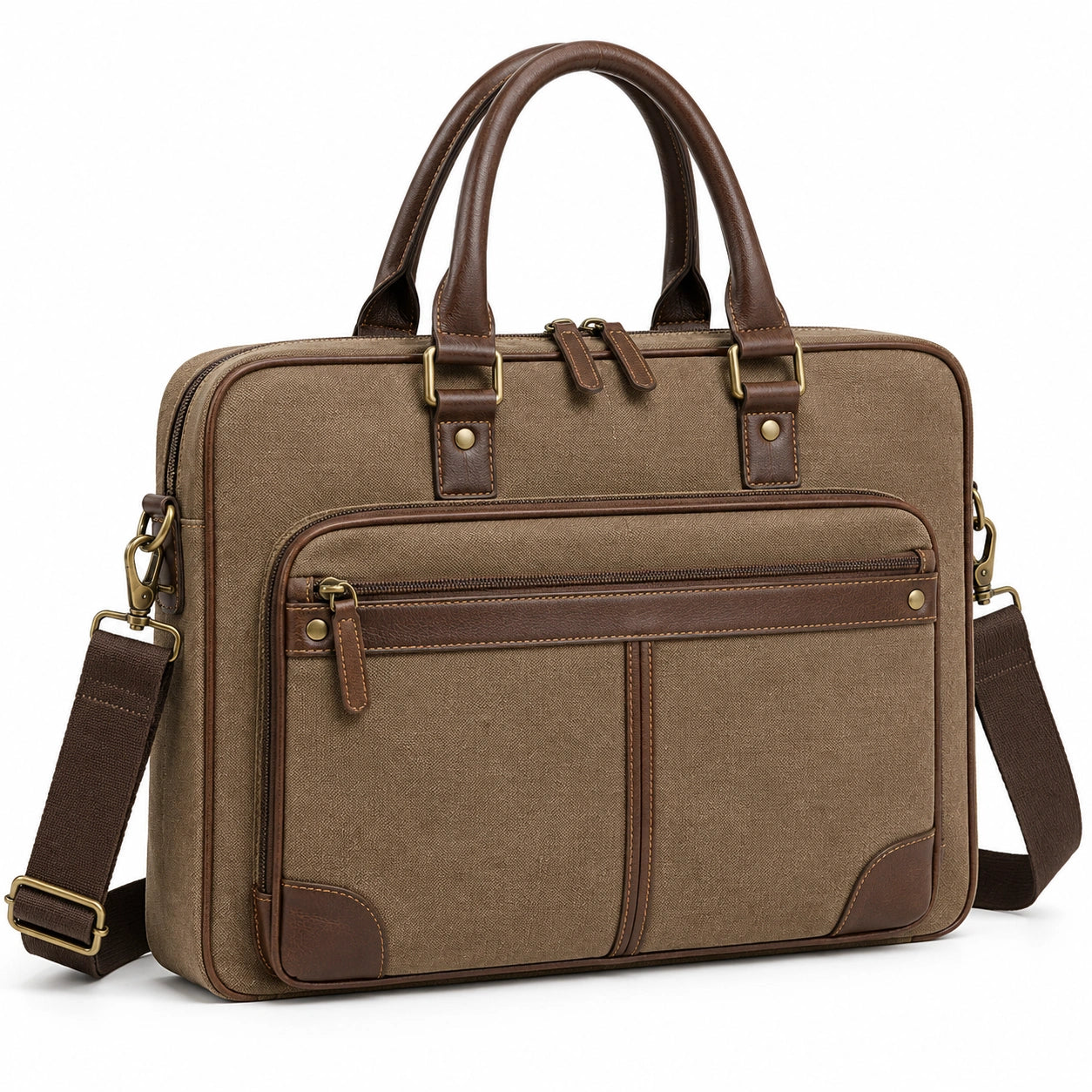Sacoche pour ordinateur portable 40 x 10 x 30 cm en toile marron avec bandoulière réglable